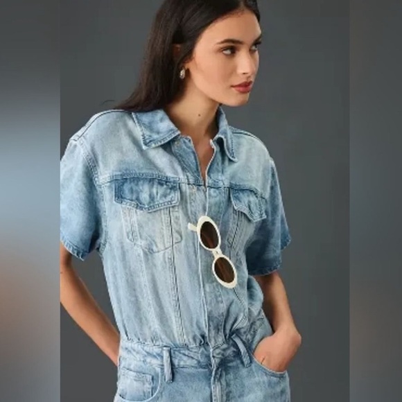 Good American Anthropologie Weightless Denim Fit for Success Jumpsuit Wide Leg - Picture 4 of 13